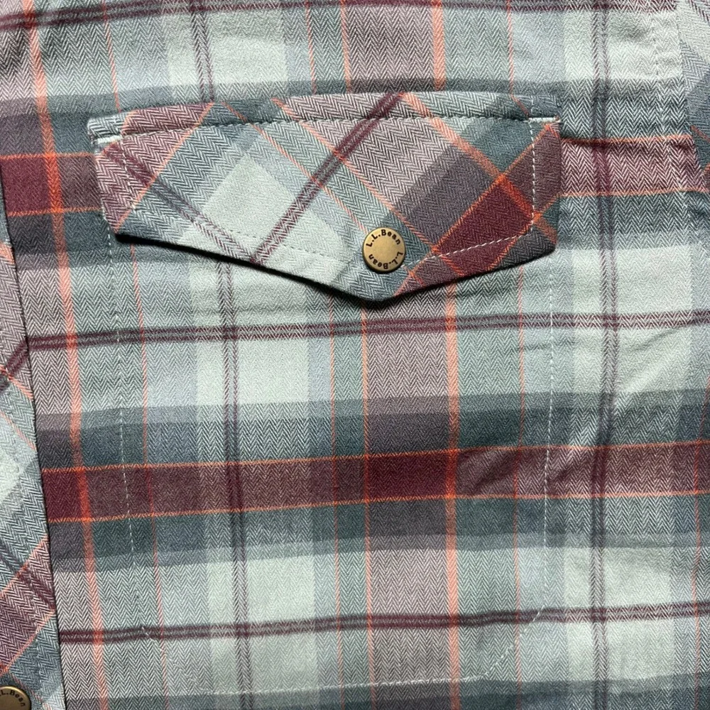 LL Bean Mountainside Brushed Performance Shirt Mens M Plaid Red Green Snap Front - Picture 6 of 16